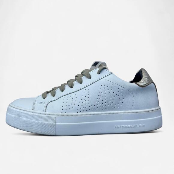 P448 Sneakers - White with Gold Accents and Beige Laces - Picture 3 of 8